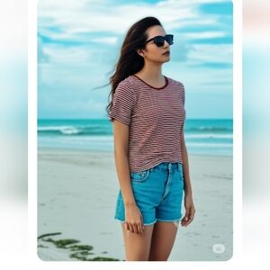 Madewell Burnt Orange Striped Tee Size XL